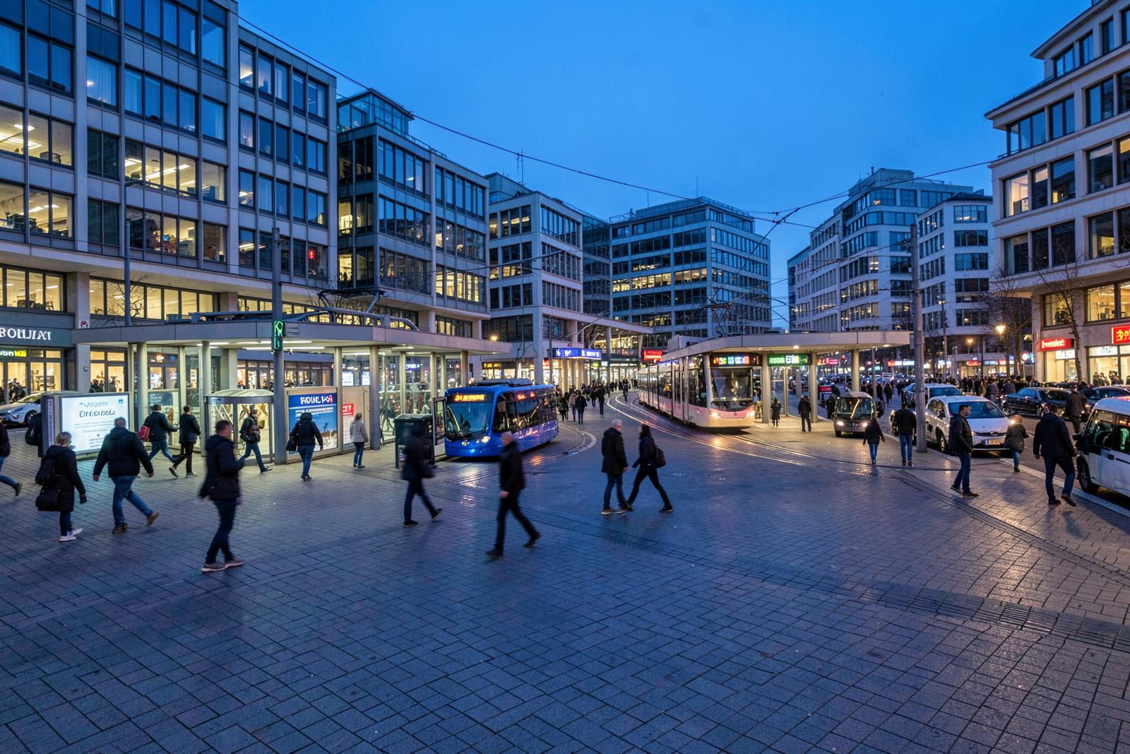 Verkehrsknoten Plärrer mit Straßenbahn und U-Bahn-Zugang